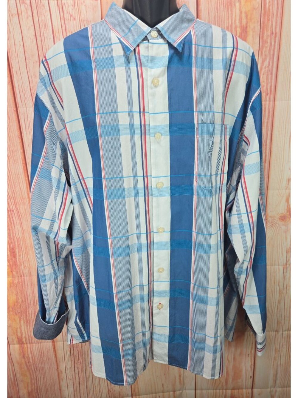 Tommy Bahama Mens Blue Plaid Long Sleeve Shirt 2XT